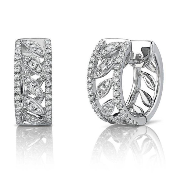 "High Quality Luxury 925 Silver Plated White Hoop Earrings, FB16FA1144 - Picture 3 of 10